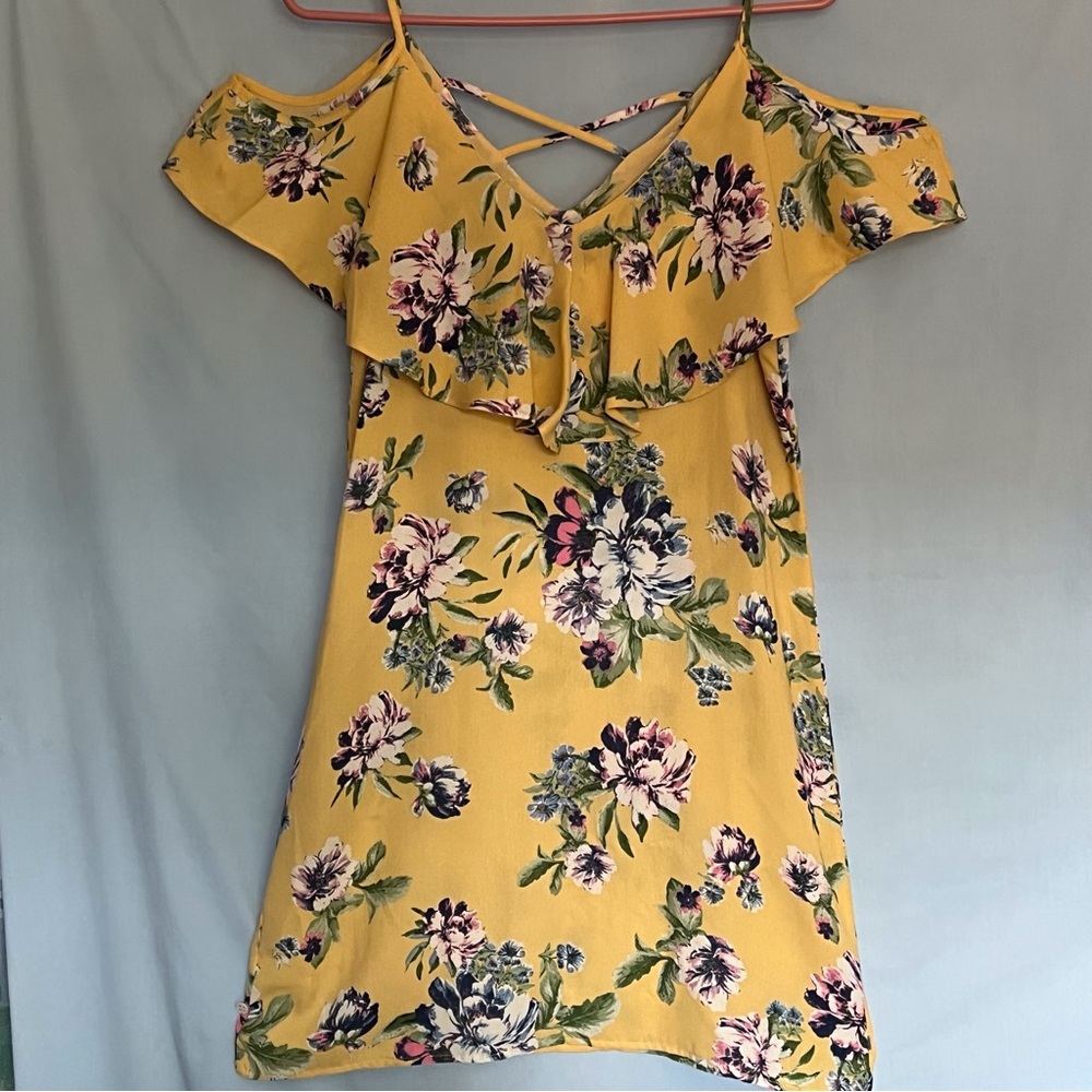 Chico's Yellow Floral Cold-Shoulder Mini Dress Maitai  Size S